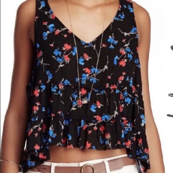 Free People Intimately Tiered Floral Crop Tank Top - Picture 1 of 10